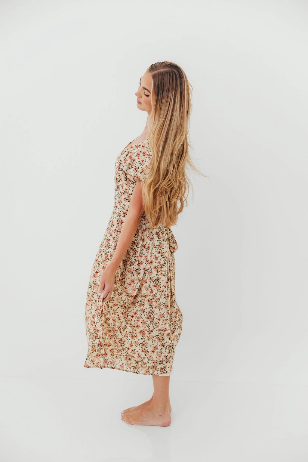 Milania Midi Dress in Ivory Floral