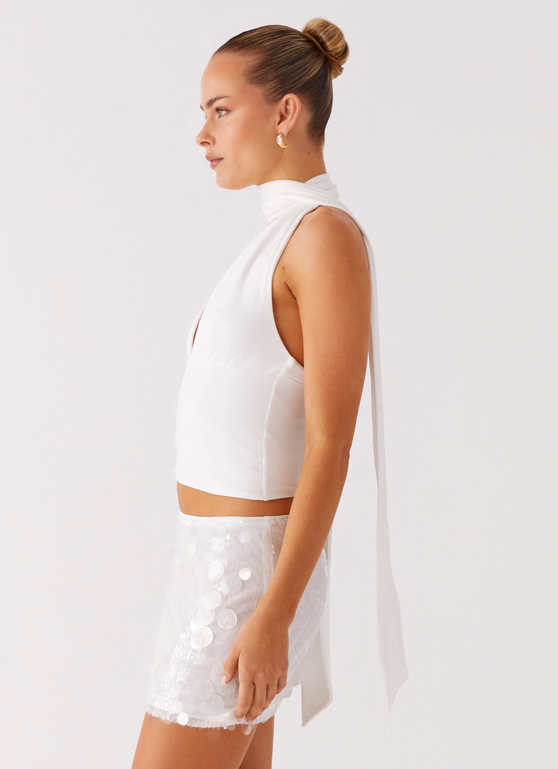 Milos Scarf Halter Neck Top - White