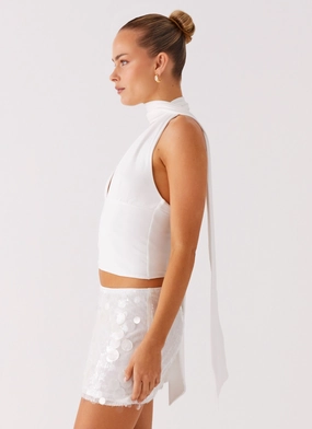 Milos Scarf Halter Neck Top - White Milos Scarf Halter Neck Top - White