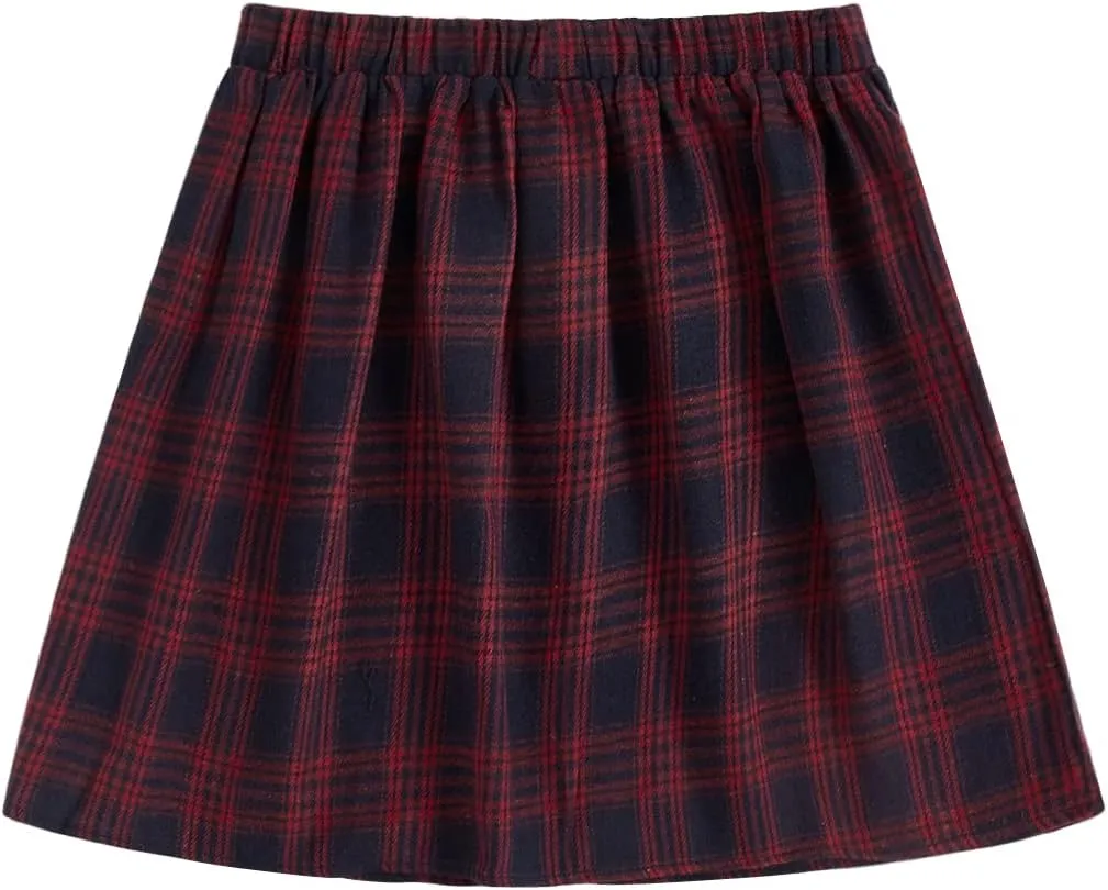 Milumia Girl Plaid Uniform Skirts Elastic Waist School A Line Tennis Skater Skirts Casual