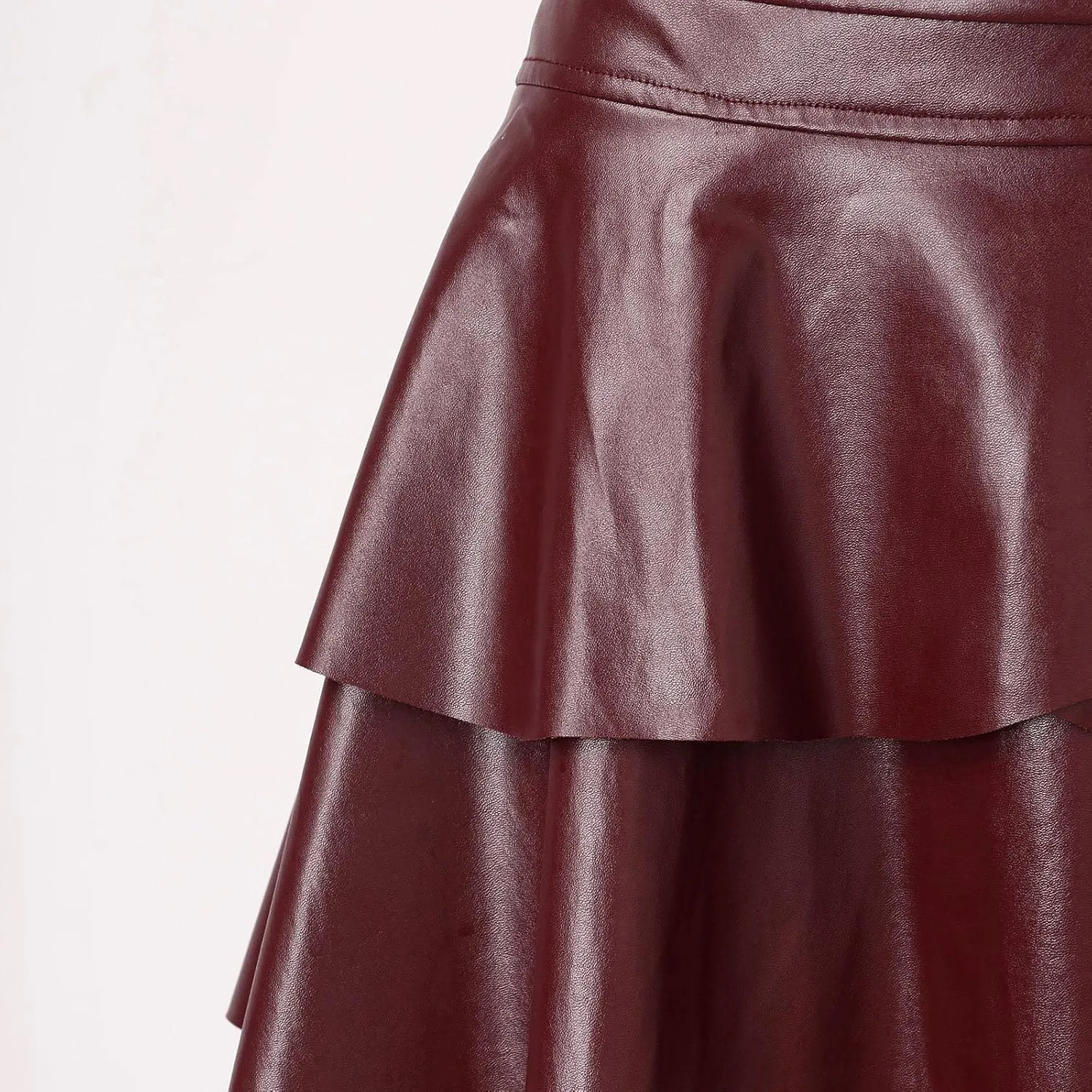 Mini Skirt Women's PU Leather Skirt Pleated Design Solid Color Irregular A Line Skirt Ruffle Skirt