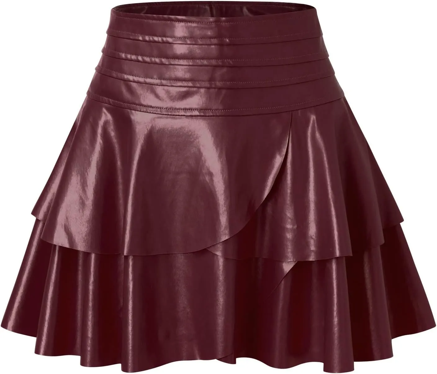 Mini Skirt Women's PU Leather Skirt Pleated Design Solid Color Irregular A Line Skirt Ruffle Skirt