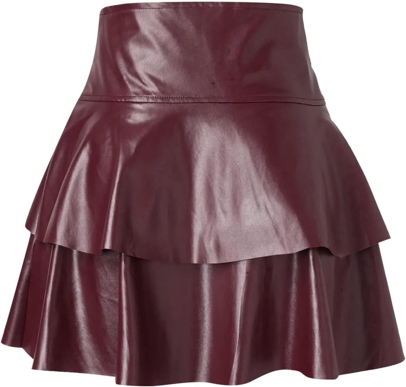 Mini Skirt Women's PU Leather Skirt Pleated Design Solid Color Irregular A Line Skirt Ruffle Skirt