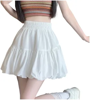 Mini Skirt Women's Solid High Waisted Sweet Pleated A Line Bubble Skirt A Line Flowy Petticoat Skirt for Women