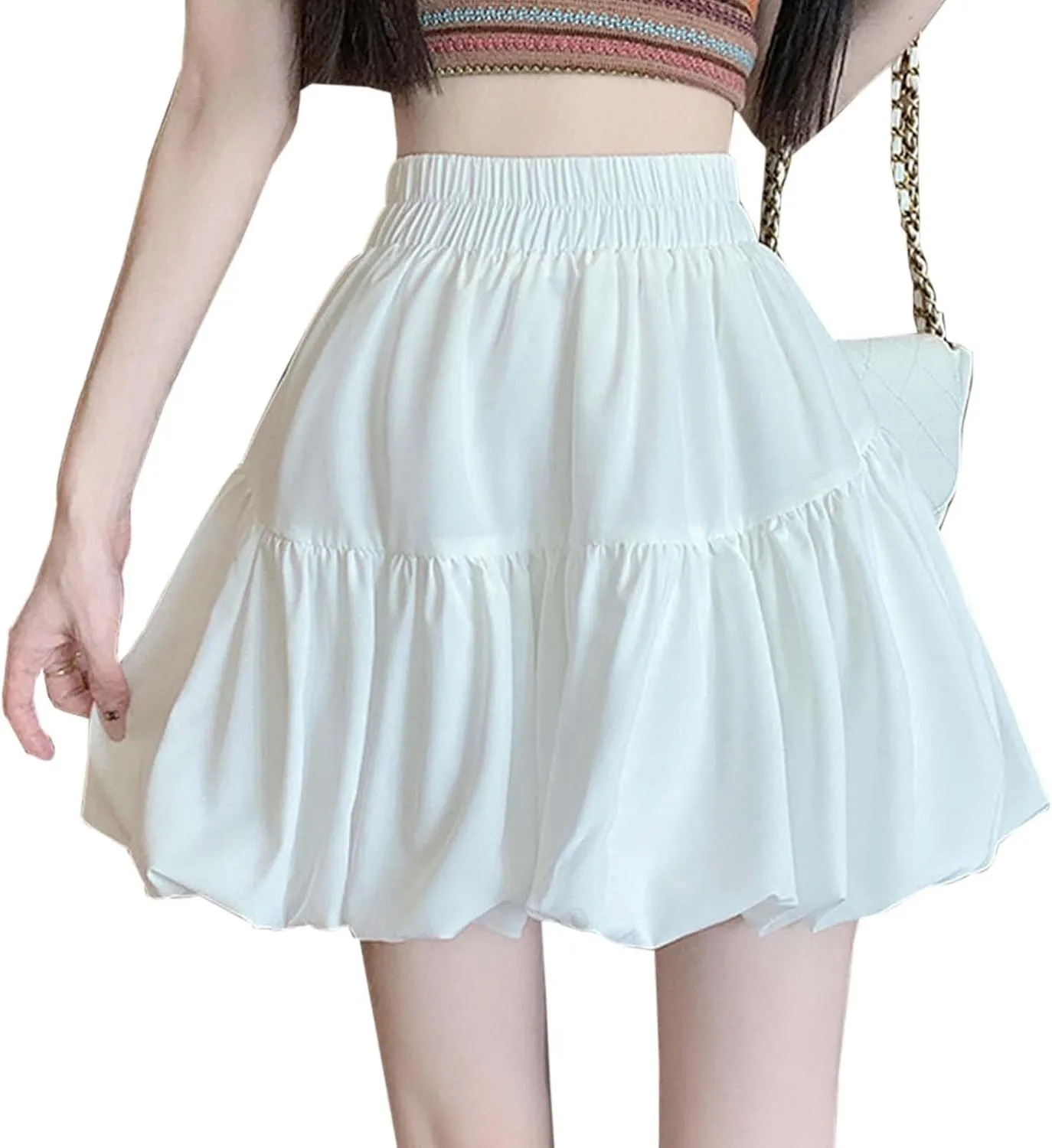 Mini Skirt Women's Solid High Waisted Sweet Pleated A Line Bubble Skirt A Line Flowy Petticoat Skirt for Women