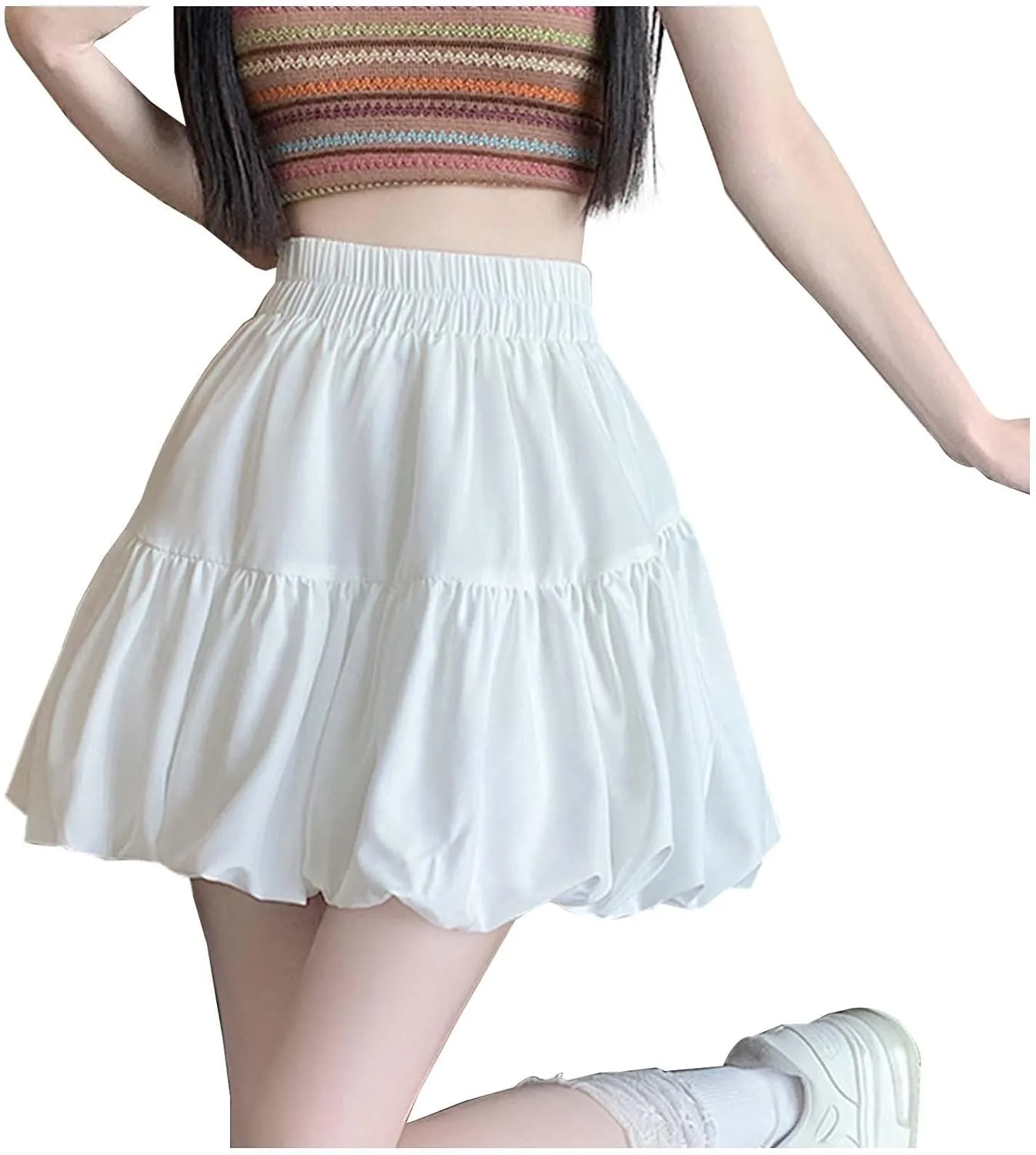 Mini Skirt Women's Solid High Waisted Sweet Pleated A Line Bubble Skirt A Line Flowy Petticoat Skirt for Women