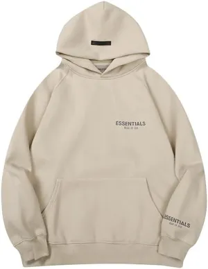 Minimalist Hooded Sweatshirt, Eseentials Fleece Black Silicone Print, Couple Fashion Streetwear