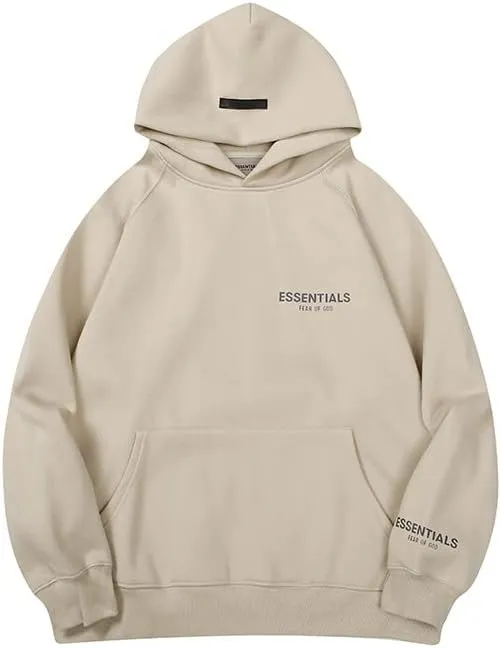 Minimalist Hooded Sweatshirt, Eseentials Fleece Black Silicone Print, Couple Fashion Streetwear