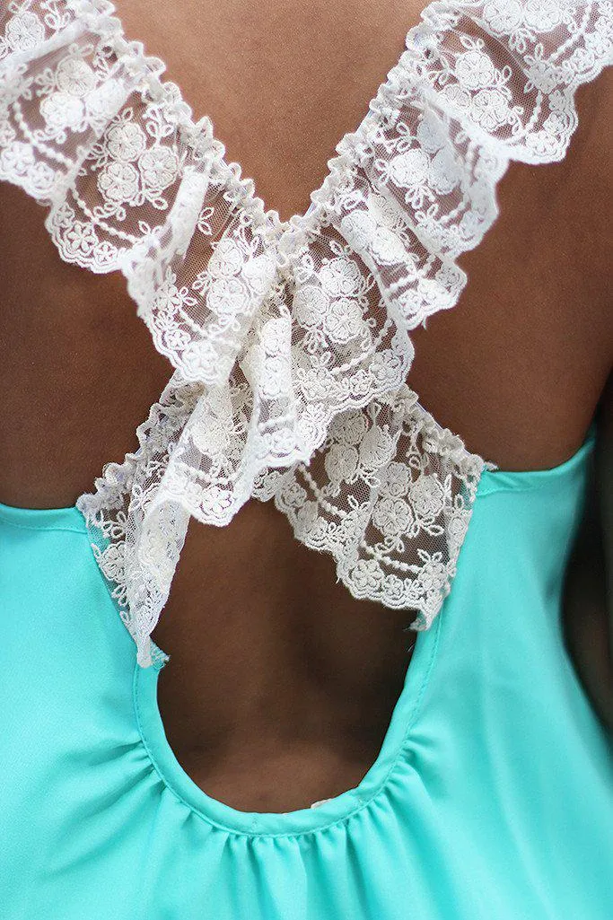 Mint Short Dress With Criss Cross Lace Back