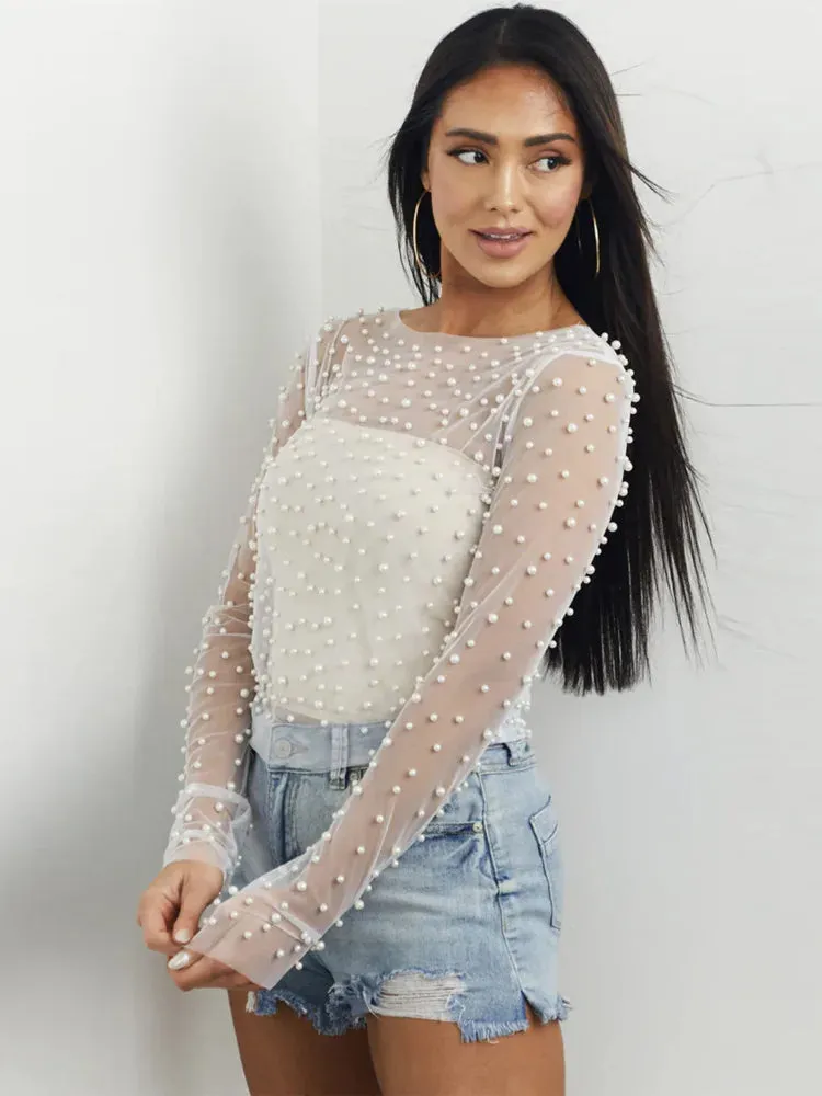 Mira - Pearl embellished top