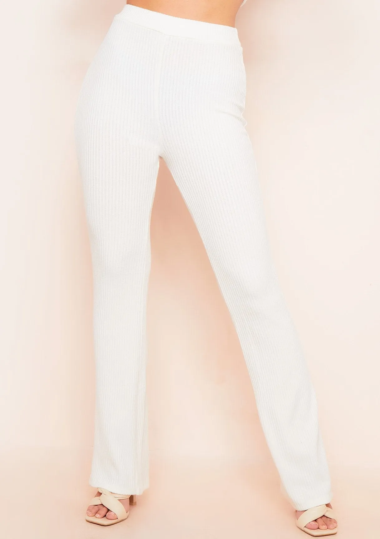 Miranda Cream Flare Brushed Ribbed Trousers