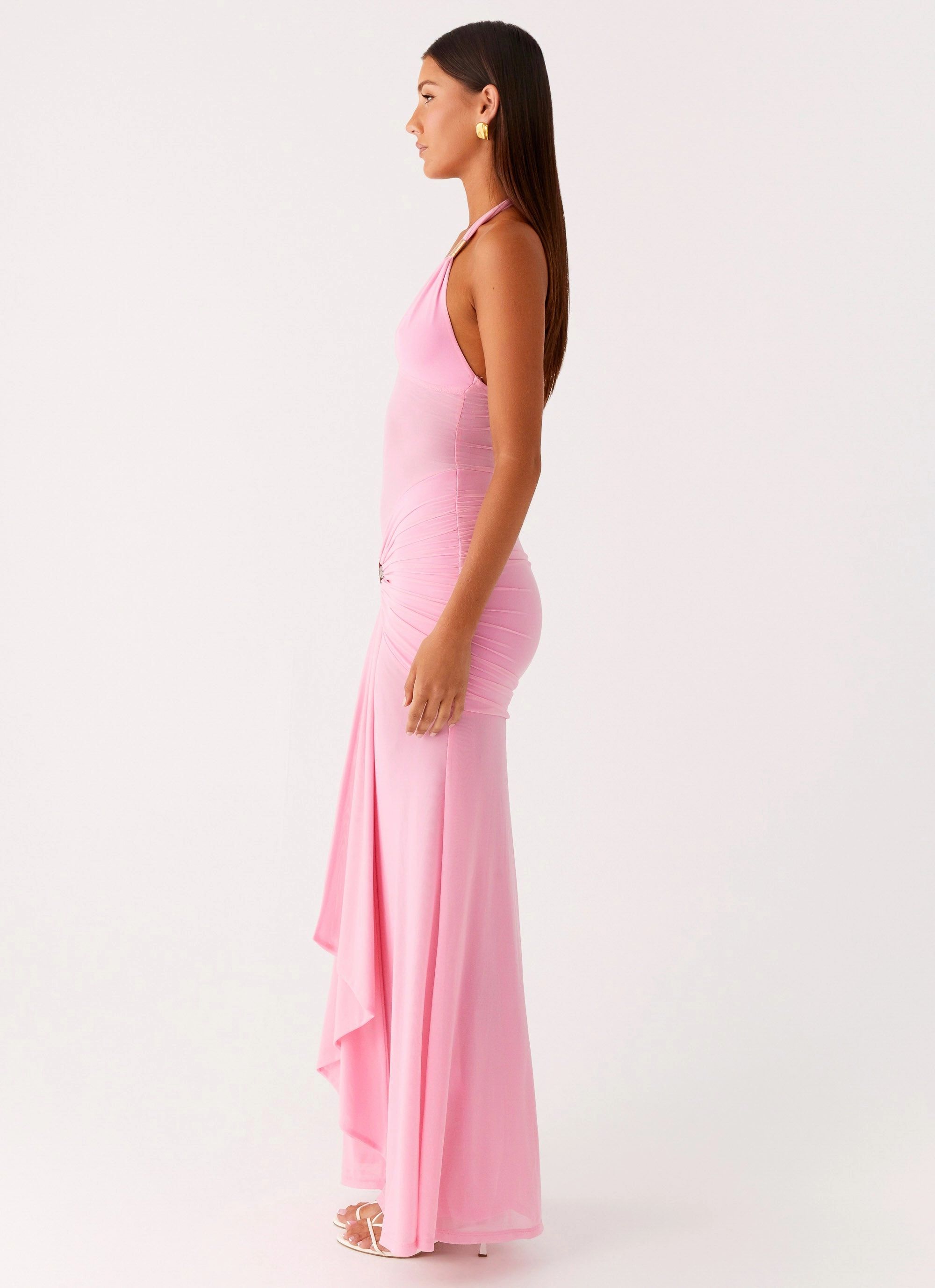 Miyah Halter Hardware Maxi Dress - Baby Pink