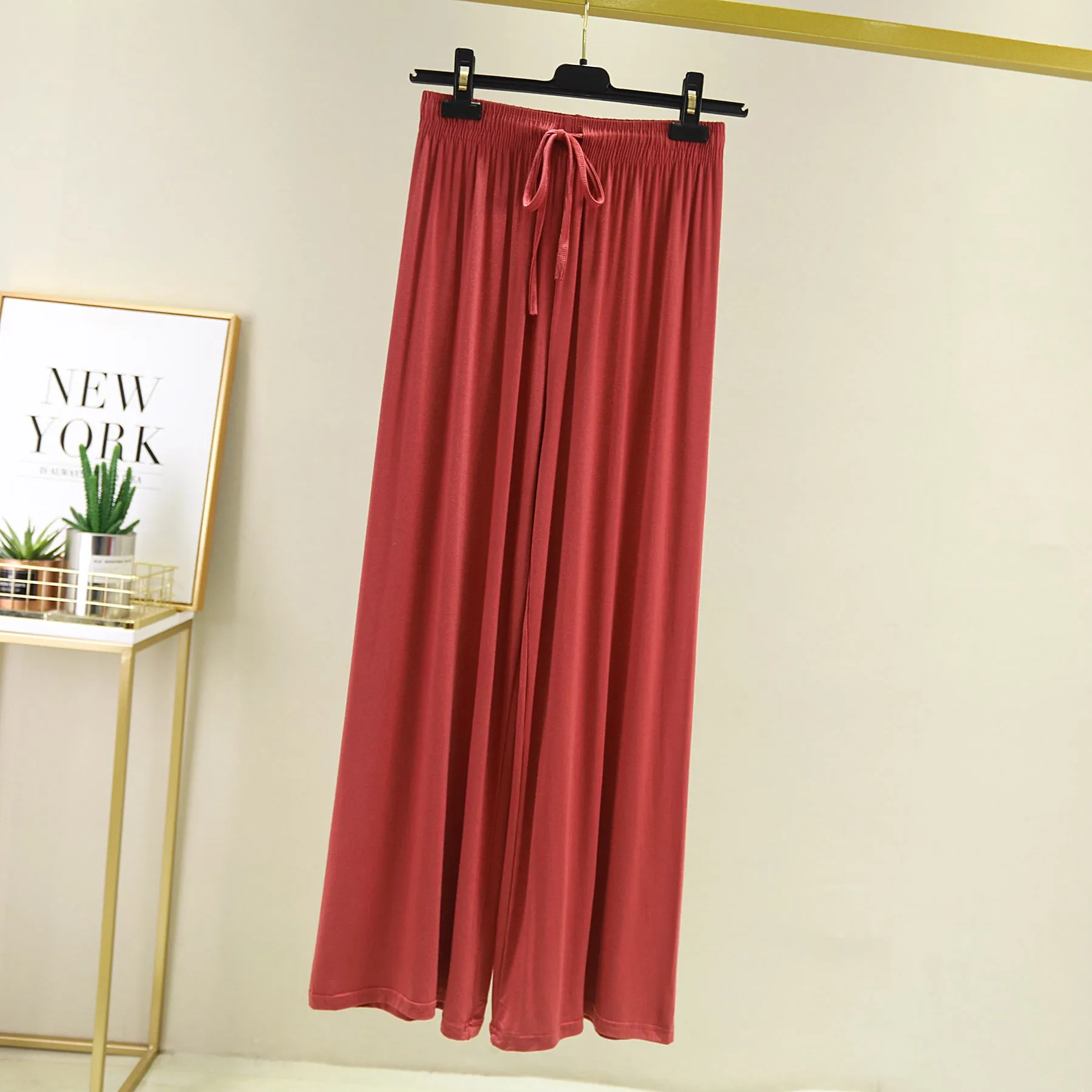 Modal Casual Women Plus Size High Waist Slim-Look Long All-Matching Drape Straight Wide Leg Pants