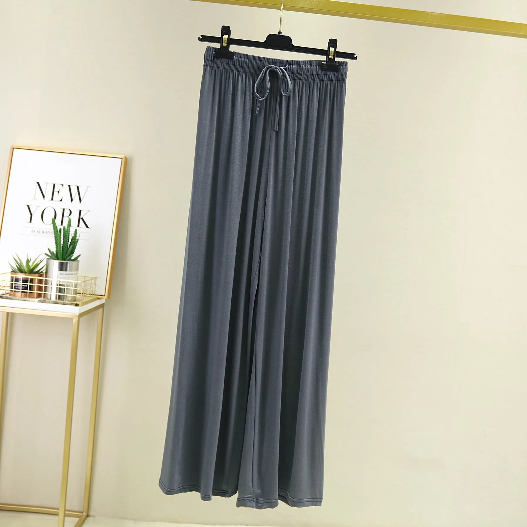 Modal Casual Women Plus Size High Waist Slim-Look Long All-Matching Drape Straight Wide Leg Pants