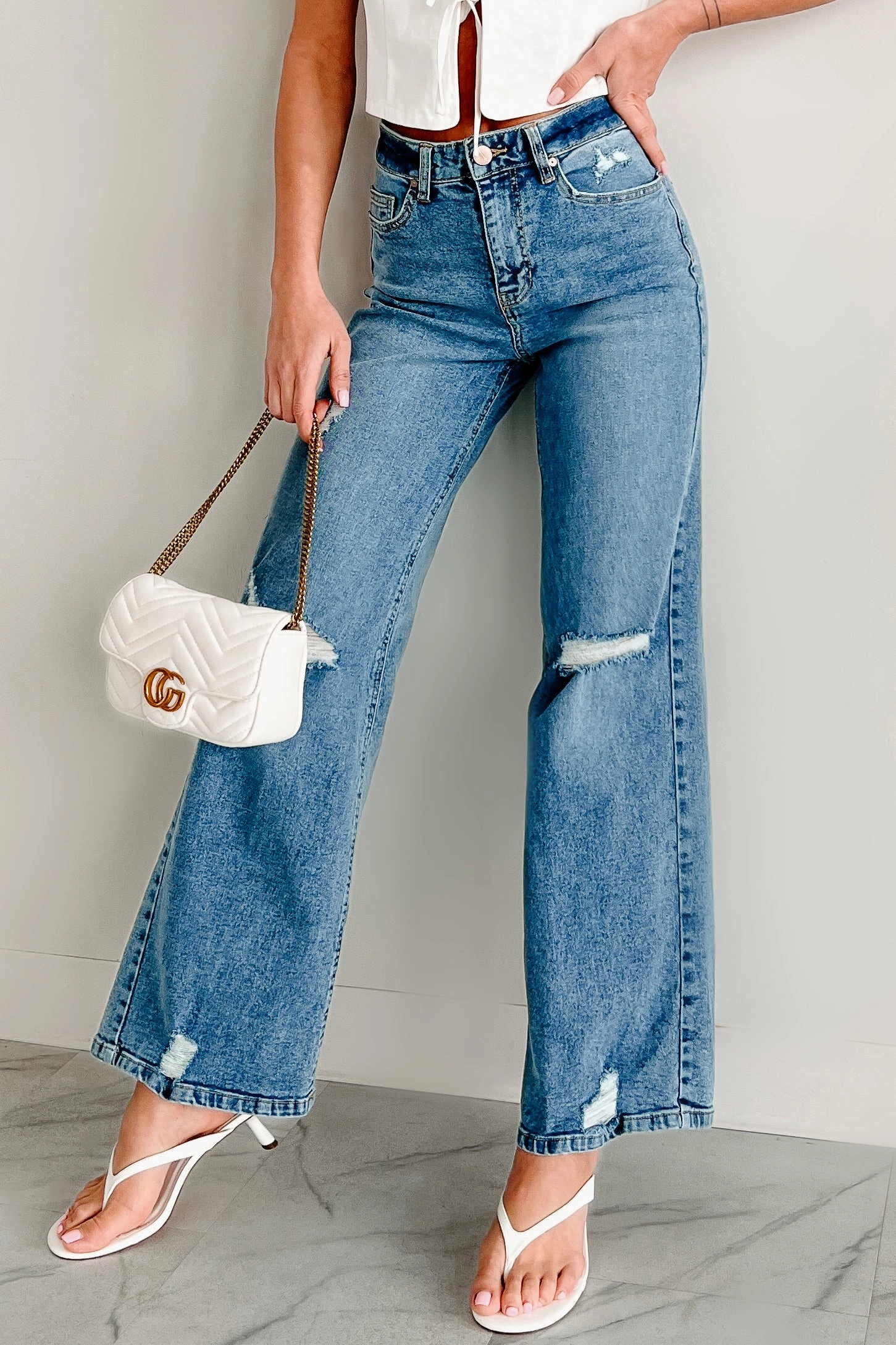 Molly High Rise Wide Leg Distressed Indigo Reign Jeans (Medium Light)