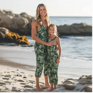 Mom and Daughter Matching Leaf Print Cami Jumpsuit