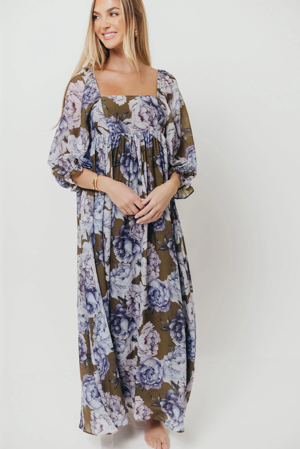 Mona Maxi Dress in Olive/Blue Floral - Bump Friendly *9/30 PRE-ORDER*