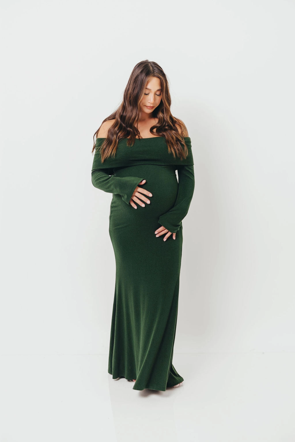 Monroe Maxi Dress with Long Sleeves in Hunter Green- Bump Friendly