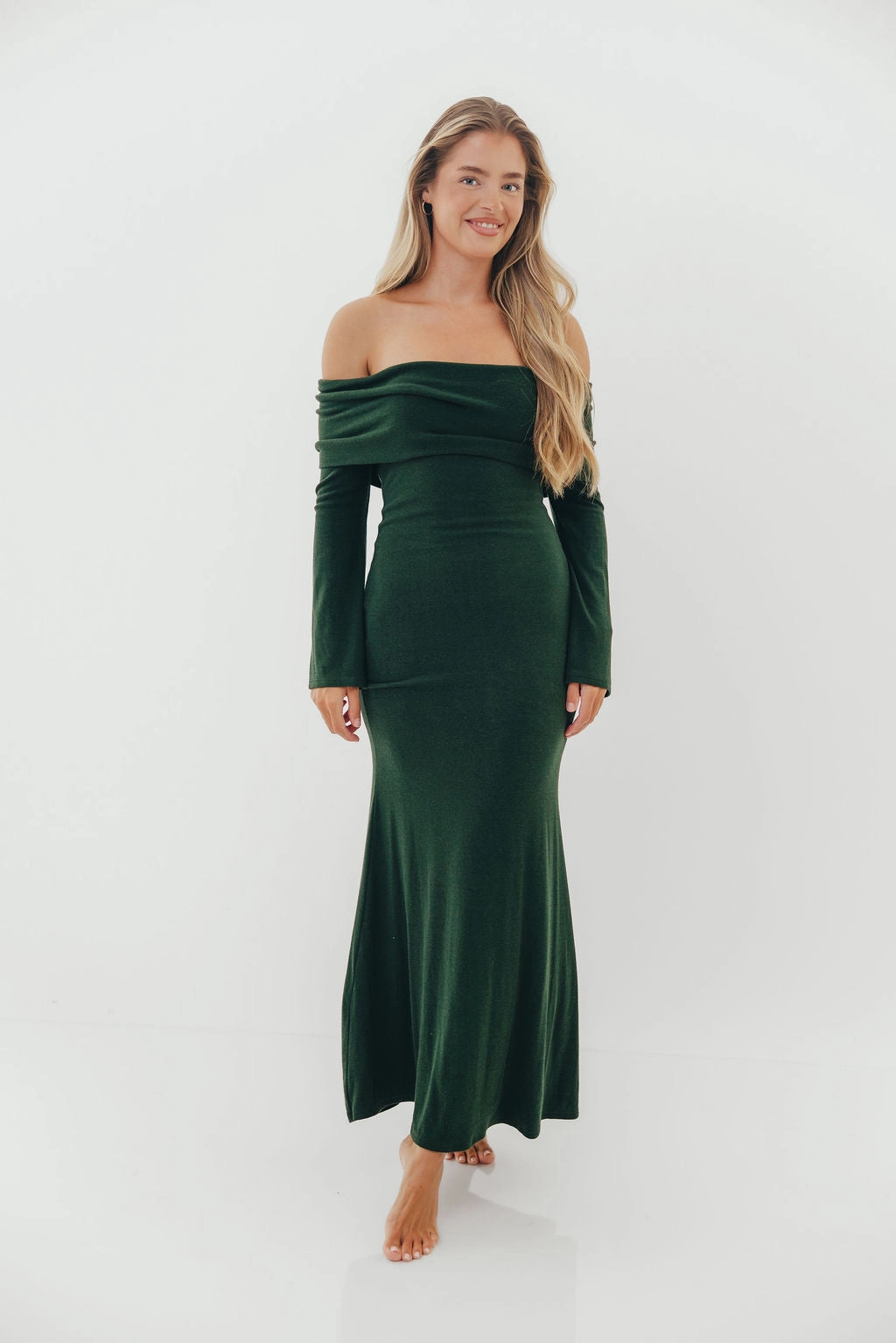 Monroe Maxi Dress with Long Sleeves in Hunter Green- Bump Friendly