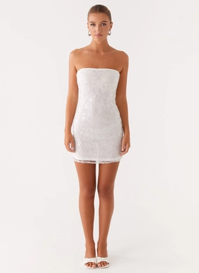 Moorey Beaded Mini Dress - White Silver
