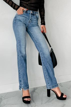 Moses Mid Rise Ankle Slit Straight Leg Risen Jeans (Dark) Moses Mid Rise Ankle Slit Straight Leg Risen Jeans (Dark)