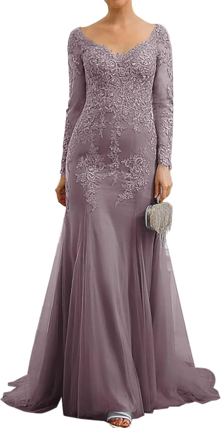 Mother of The Bride Dresses Lace Appliques Mermaid Tulle Evening Formal Gowns