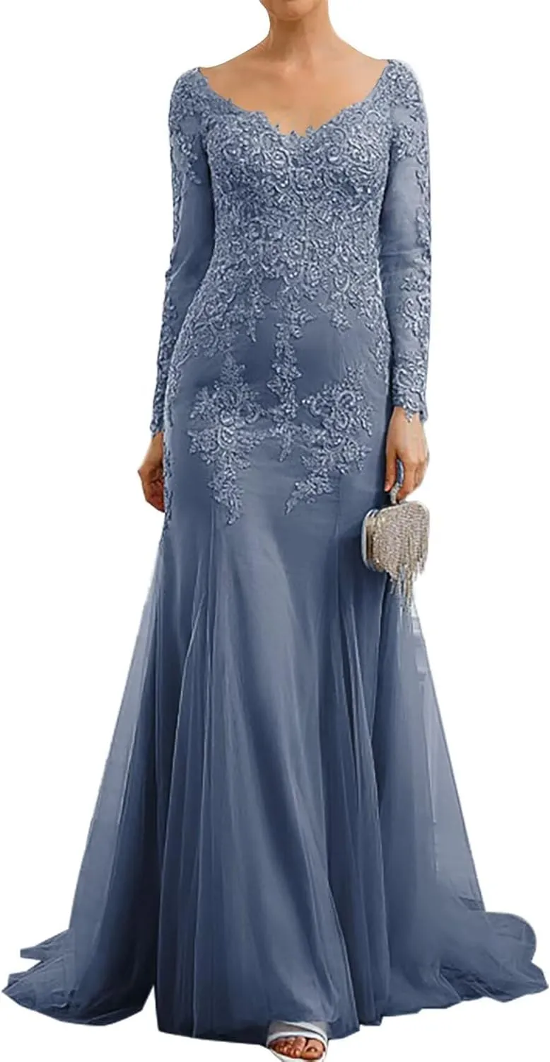 Mother of The Bride Dresses Lace Appliques Mermaid Tulle Evening Formal Gowns