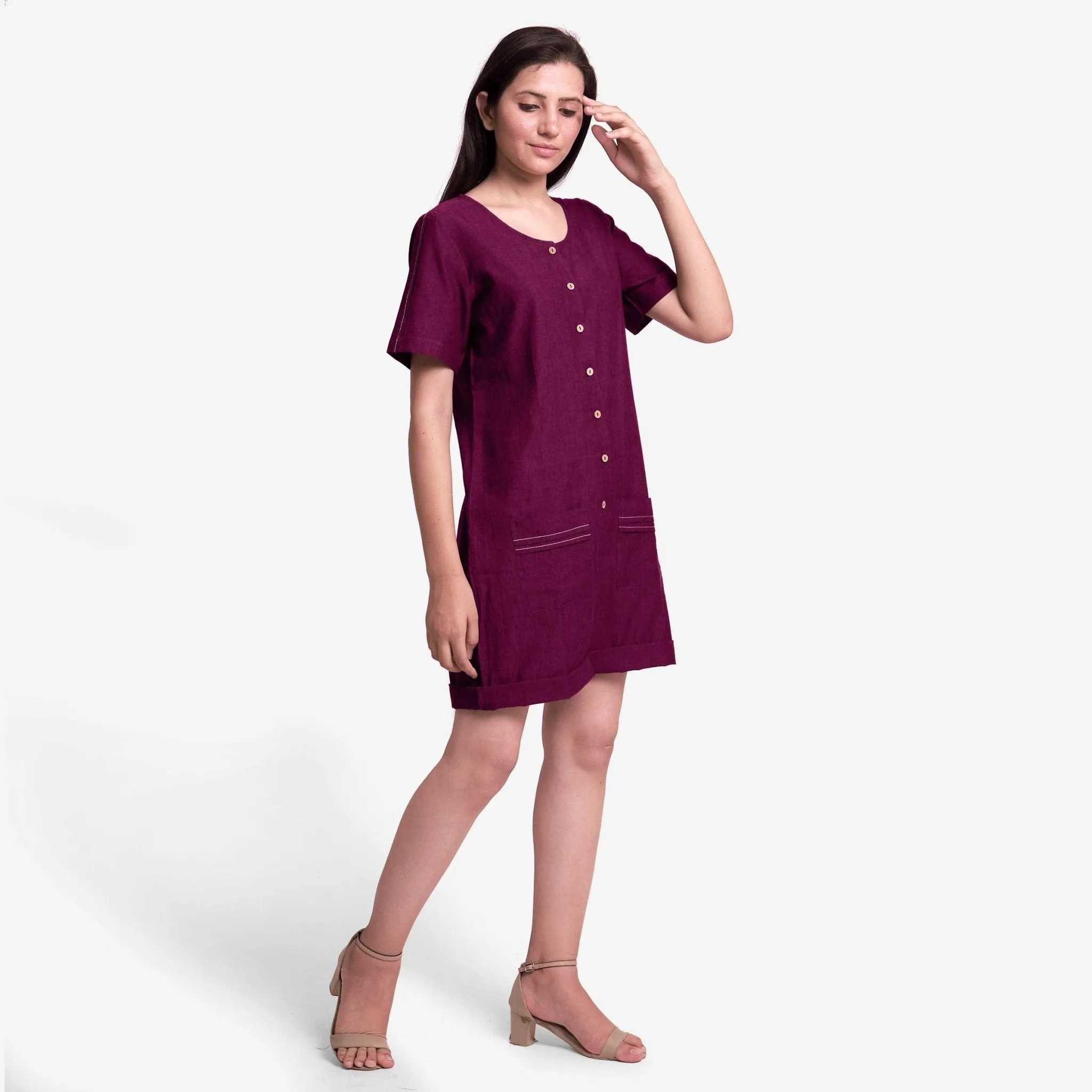 Mulberry Warm Cotton Button-Down Short Romper