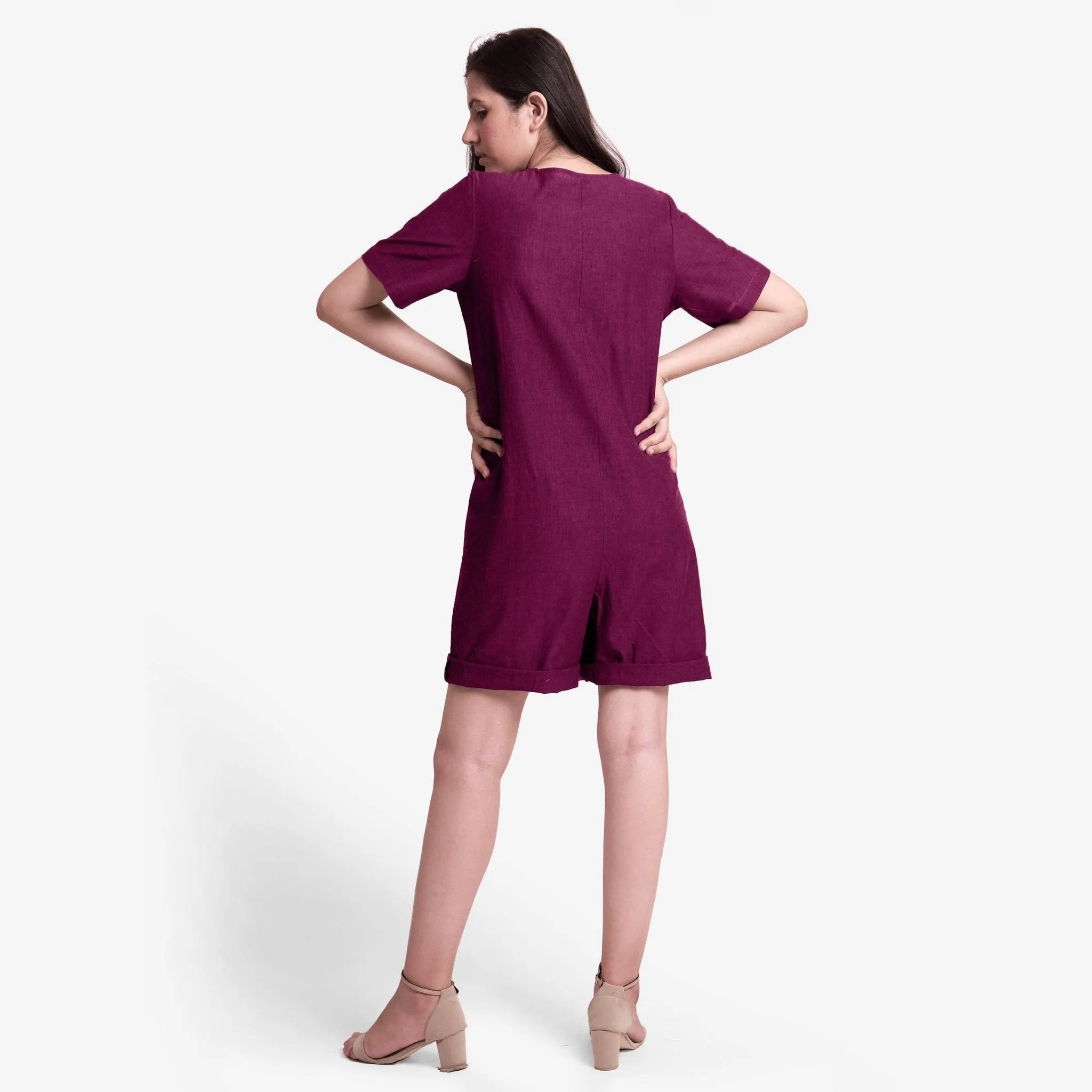 Mulberry Warm Cotton Button-Down Short Romper