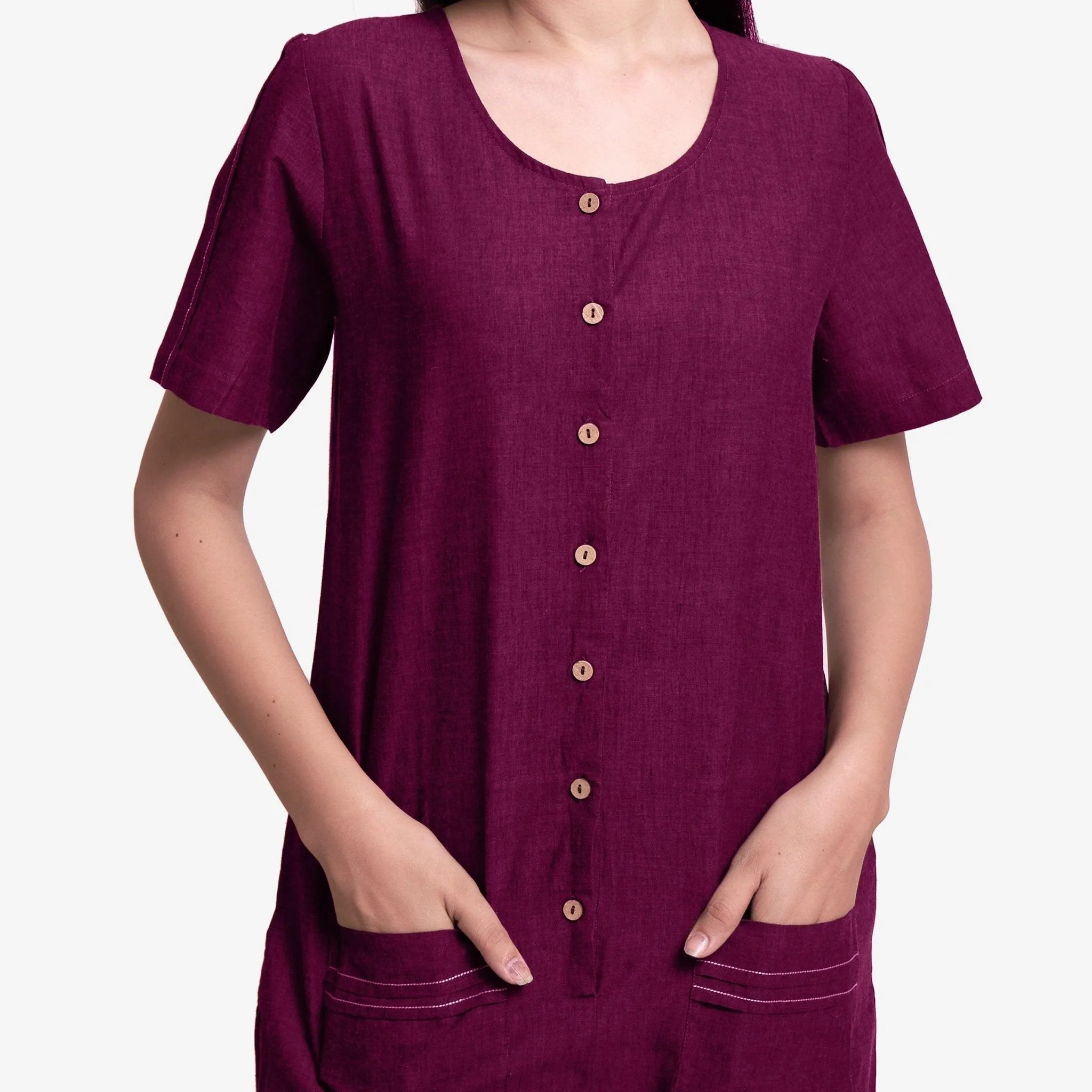 Mulberry Warm Cotton Button-Down Short Romper