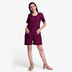 Mulberry Warm Cotton Button-Down Short Romper