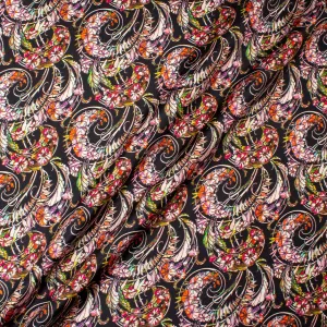 Multi Floral Printed Black Silk & Viscose Blend