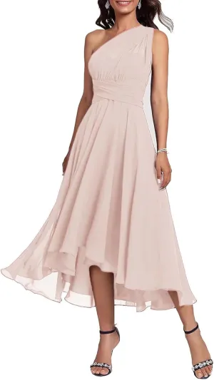 Multi-Way Chiffon Mother of The Bride Dress for Wedding One Shoulder Convertible Formal Evening Gown