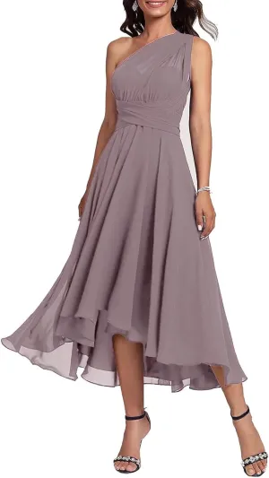Multi-Way Chiffon Mother of The Bride Dress for Wedding One Shoulder Convertible Formal Evening Gown