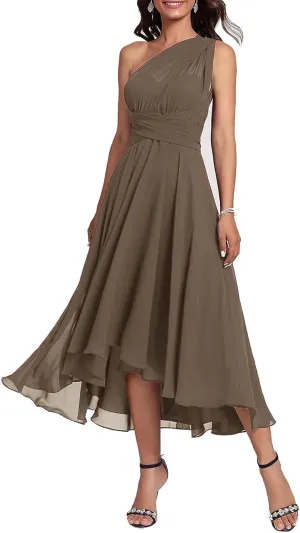 Multi-Way Chiffon Mother of The Bride Dress for Wedding One Shoulder Convertible Formal Evening Gown