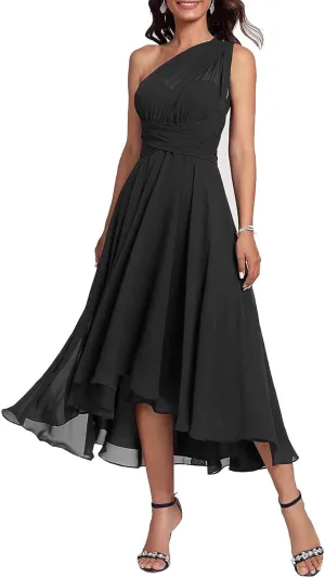 Multi-Way Chiffon Mother of The Bride Dress for Wedding One Shoulder Convertible Formal Evening Gown