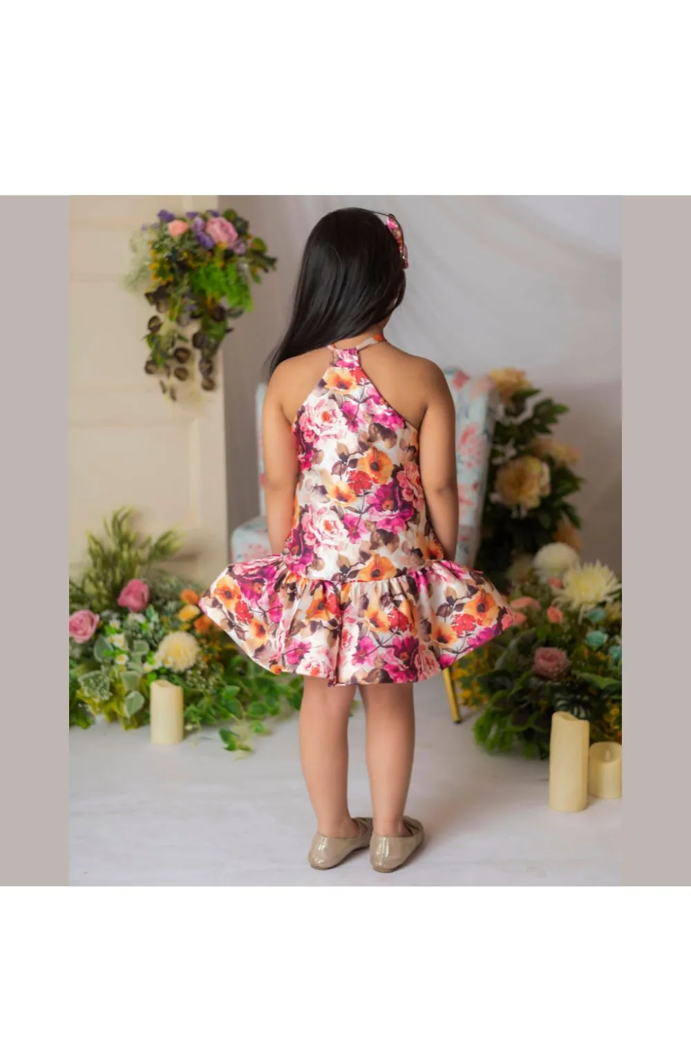 Multicolor Floral Printed Halter Neck Dress