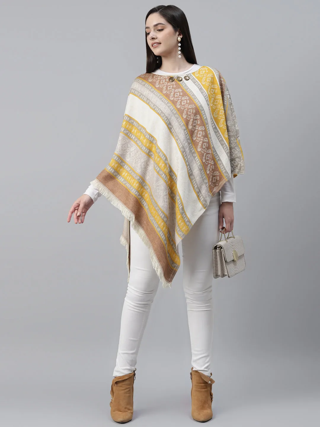 Mustard Embellished Yarn Dyed Cotton Cape