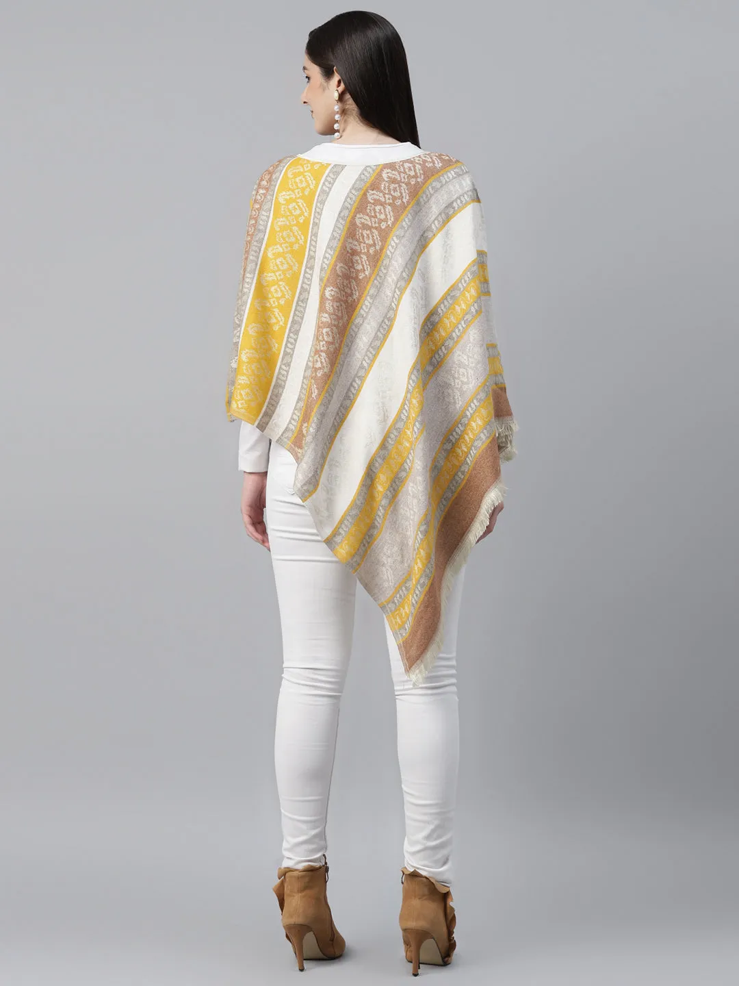 Mustard Embellished Yarn Dyed Cotton Cape