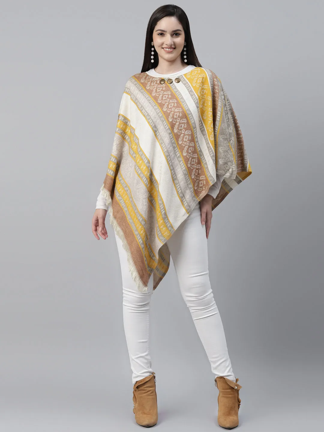 Mustard Embellished Yarn Dyed Cotton Cape