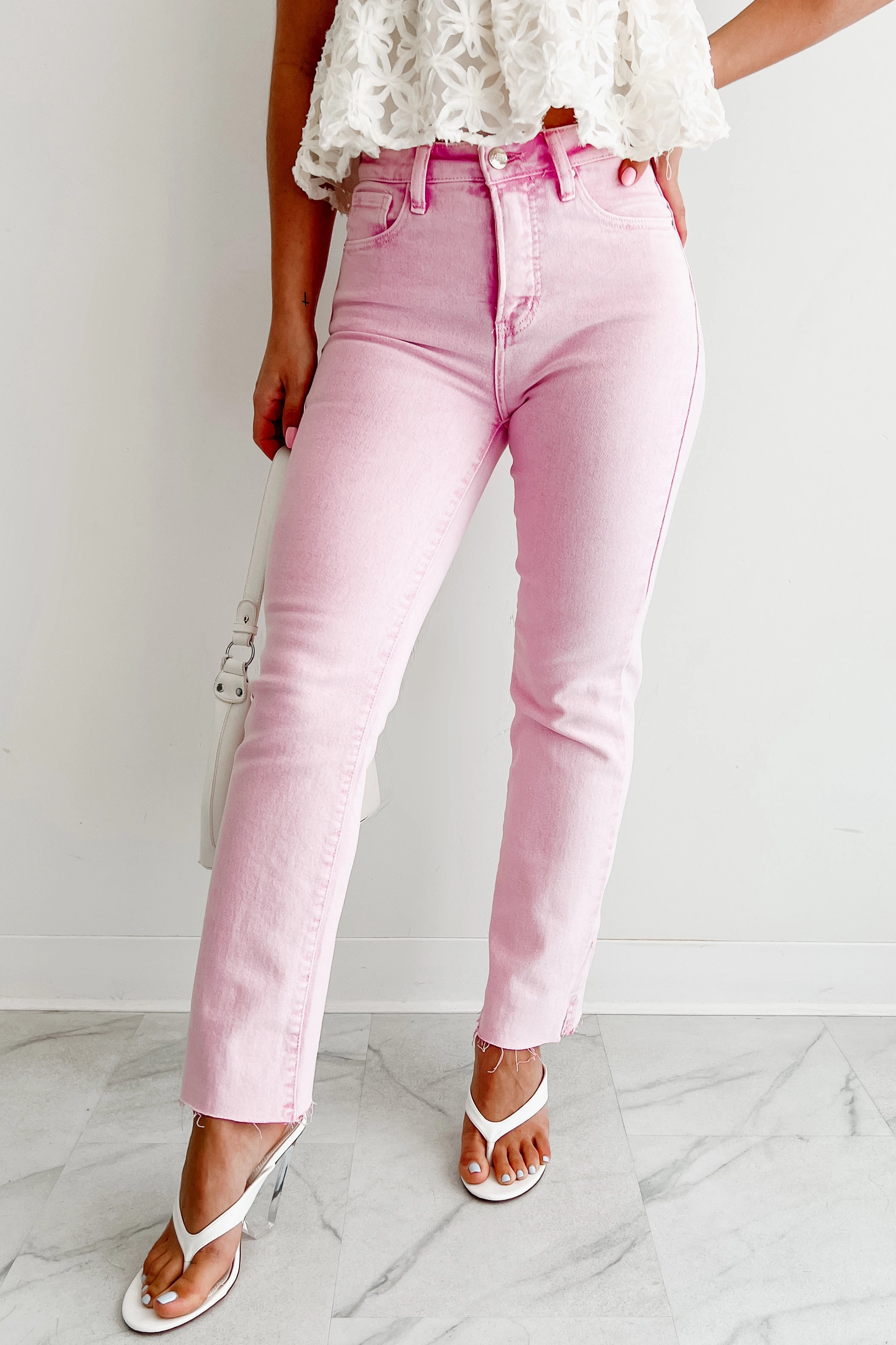 Nadine High Rise Straight Leg Risen Jeans (Acid Pink)