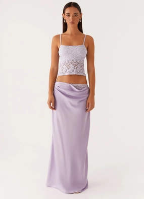 Nancy Lace Satin Maxi Skirt - Lilac Nancy Lace Satin Maxi Skirt - Lilac