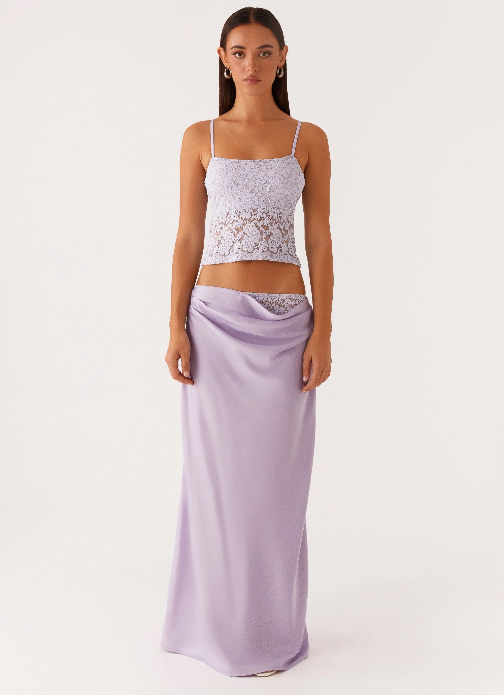 Nancy Lace Satin Maxi Skirt - Lilac