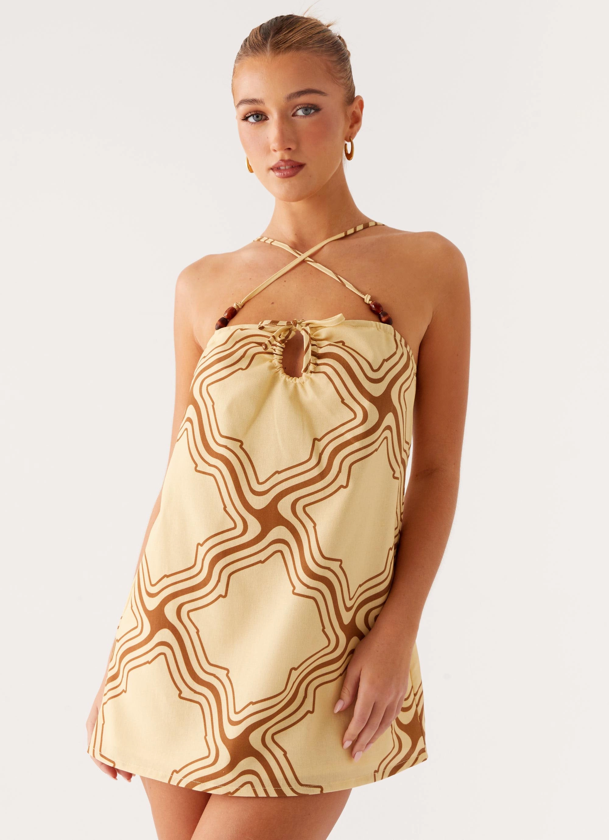 Naomi Criss Cross Mini Dress - Tidal Wave Print