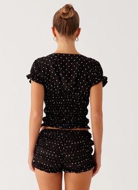 Natalia Ruched Top - Black Polka Dot Natalia Ruched Top - Black Polka Dot