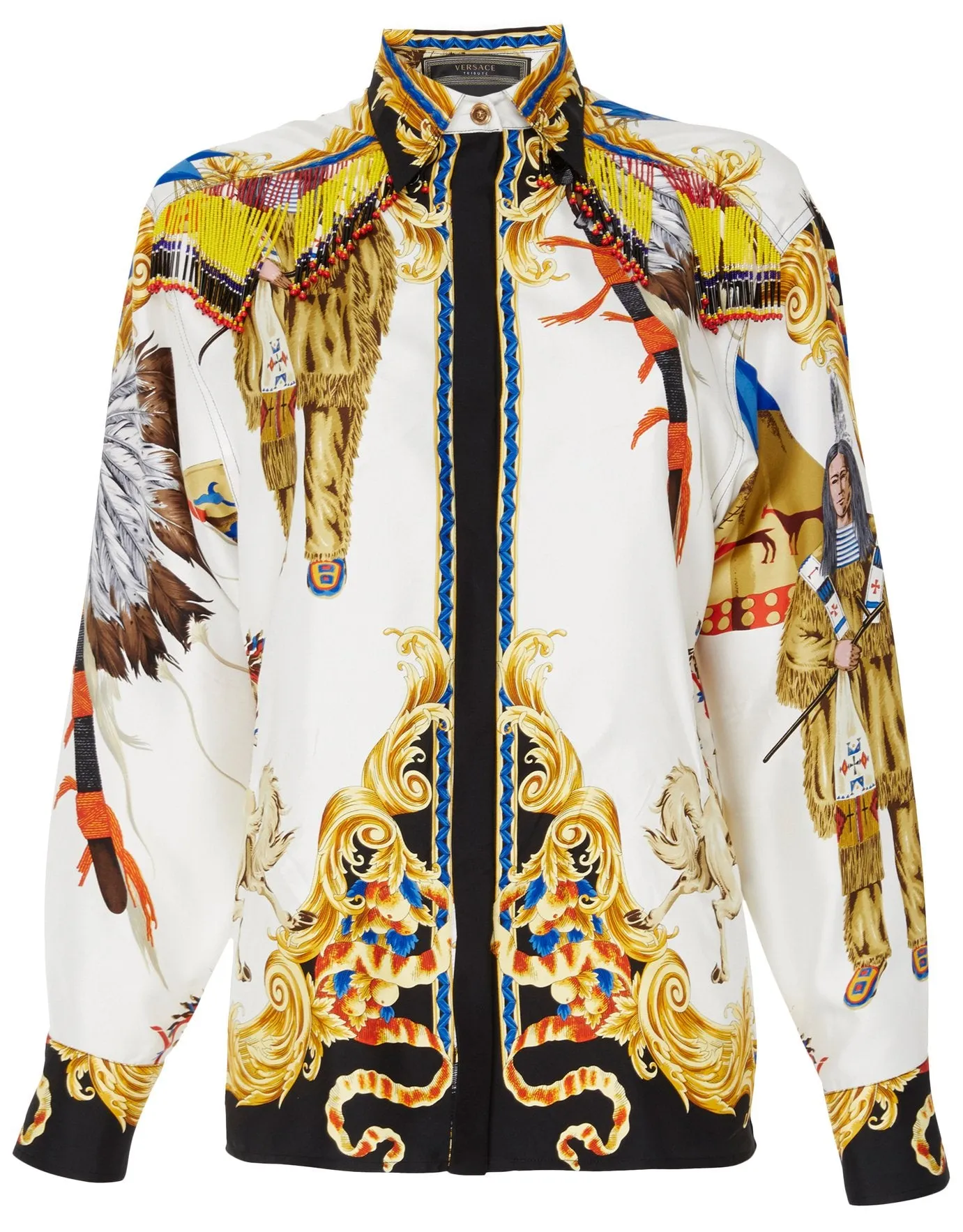 Native-Print Bead-Fringed Shirt