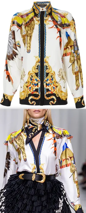 Native-Print Bead-Fringed Shirt