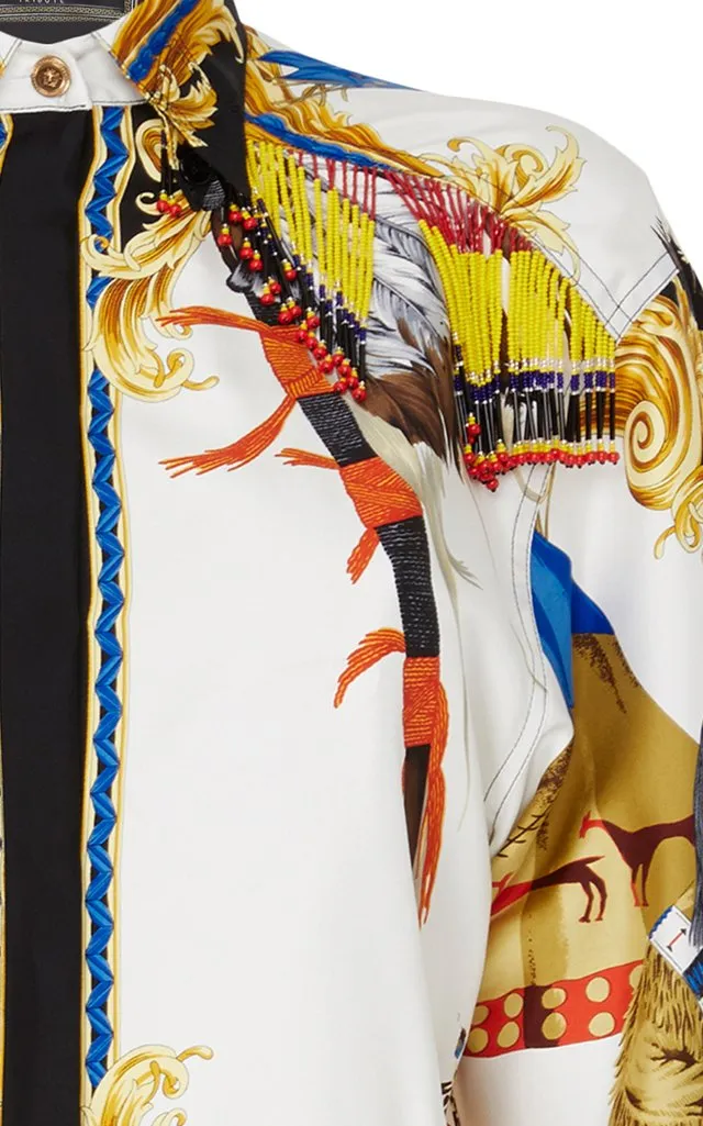 Native-Print Bead-Fringed Shirt