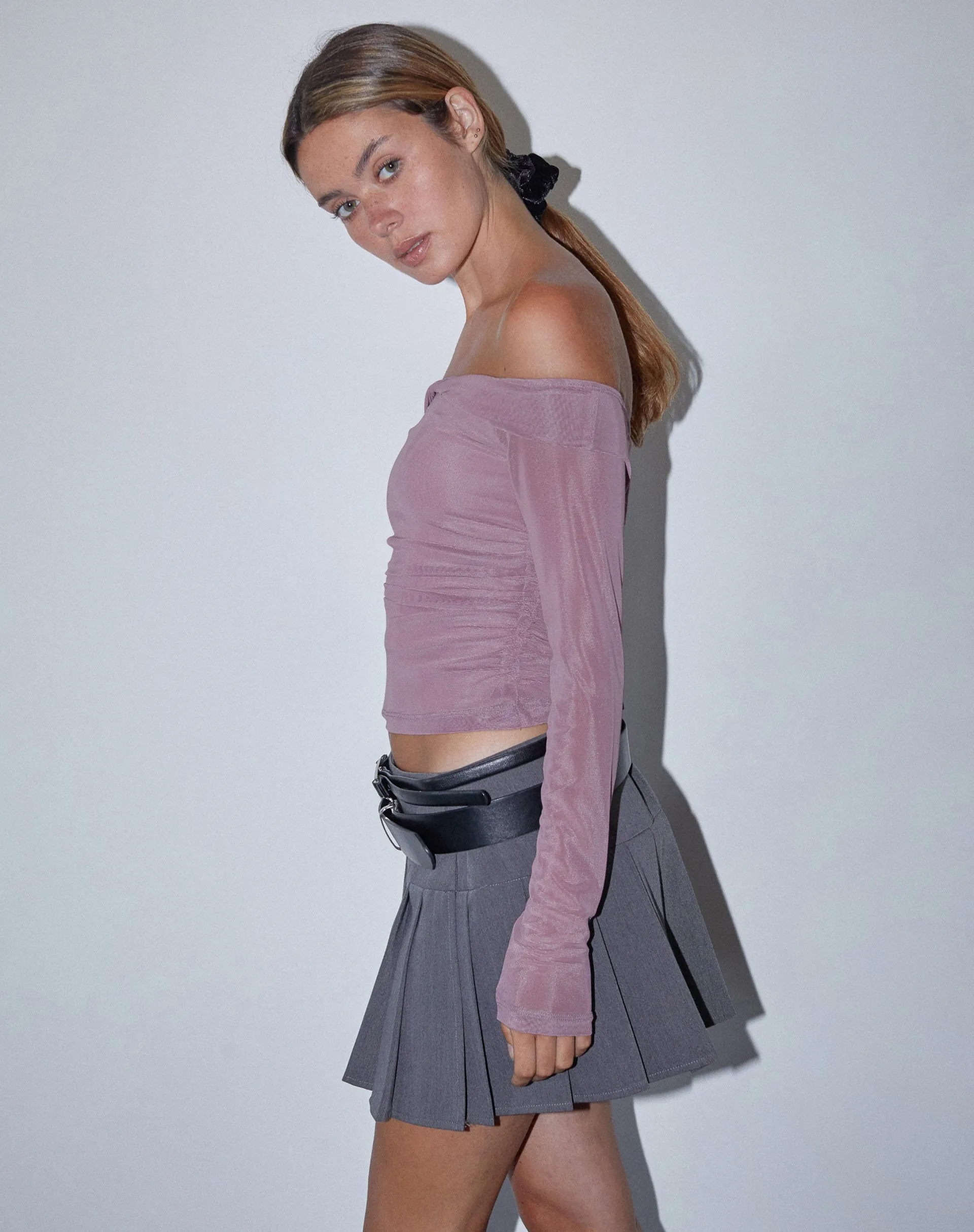 Nauri Long Sleeve Bardot Top in Wisteria Purple