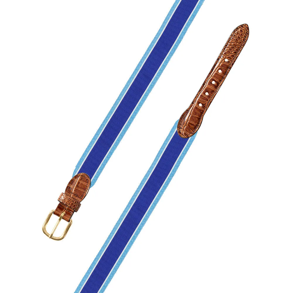 Navy & Blue Grosgrain Ribbon Leather Tab Belt